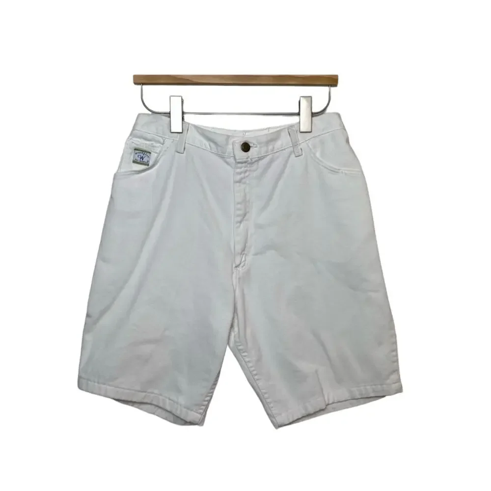 Vintage 90s Wrangler High Rise White Jean Shorts 29 High Waisted Mom Long Length